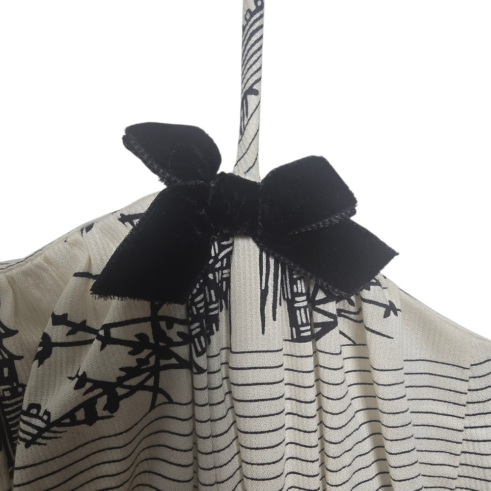 Vintage Tracy & Michael Toile Women's Dress Ivory Velvet Black Bow Strap Midi - Picture 9 of 13